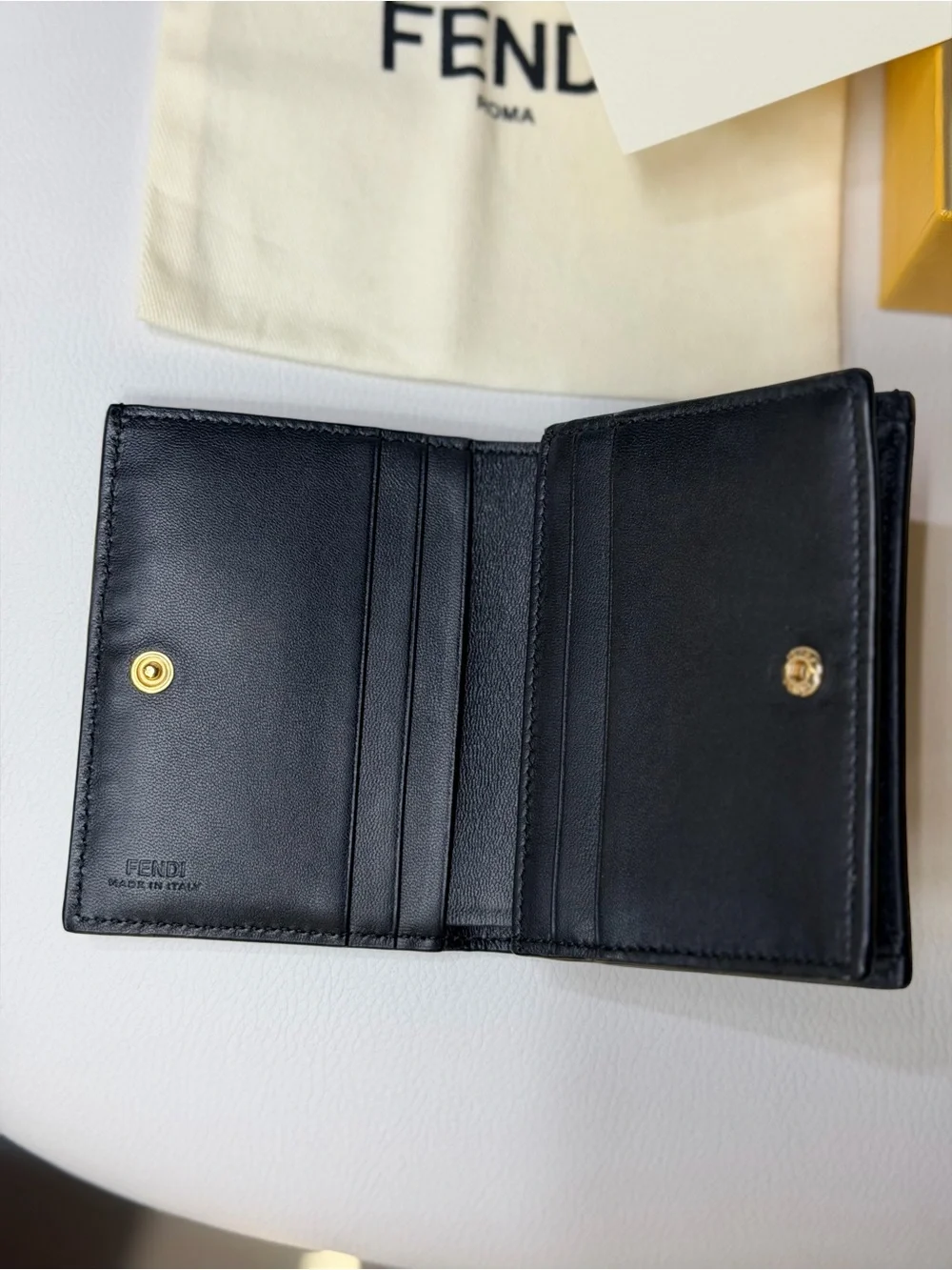 Discontinued Fendi Black & White FF Monogram Logo Leather Bifold Wallet Trendy